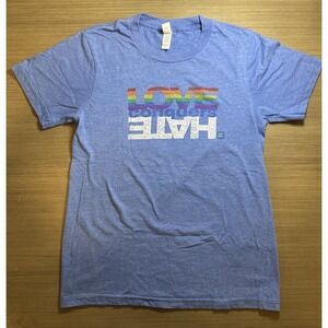 Human Rights Campaign Love Conquers Hate Womens Graphic Tee Shirt Small S Blue